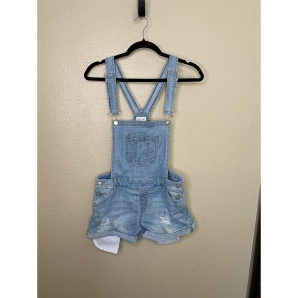 Wax Jean Womens Blue Shorts Overalls medium cotton straps cuffed denim shortalls - Picture 1 of 6